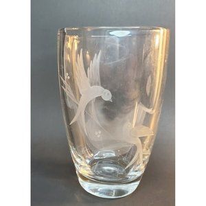 Ekenas Sweden Glass Vase Etched Bird's 6" x 4 x 3/14" Signed & Numbered